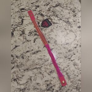 Paparazzi Pink Suede With Pink And Gold Details On This Double Up  Bracelet.